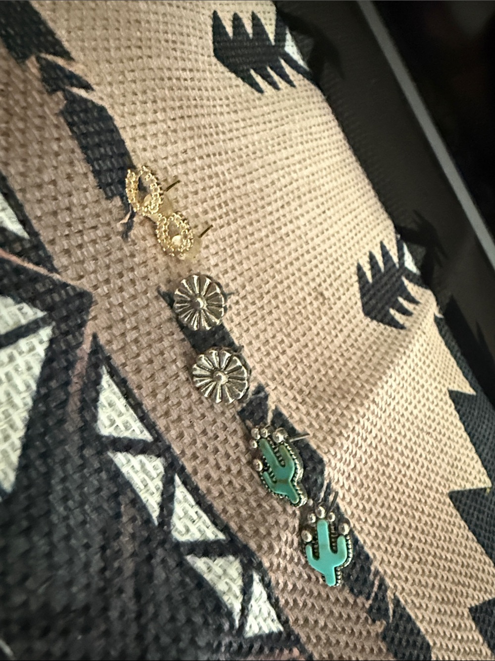 Gold, Silver & Turquoise Cactus Earring Set